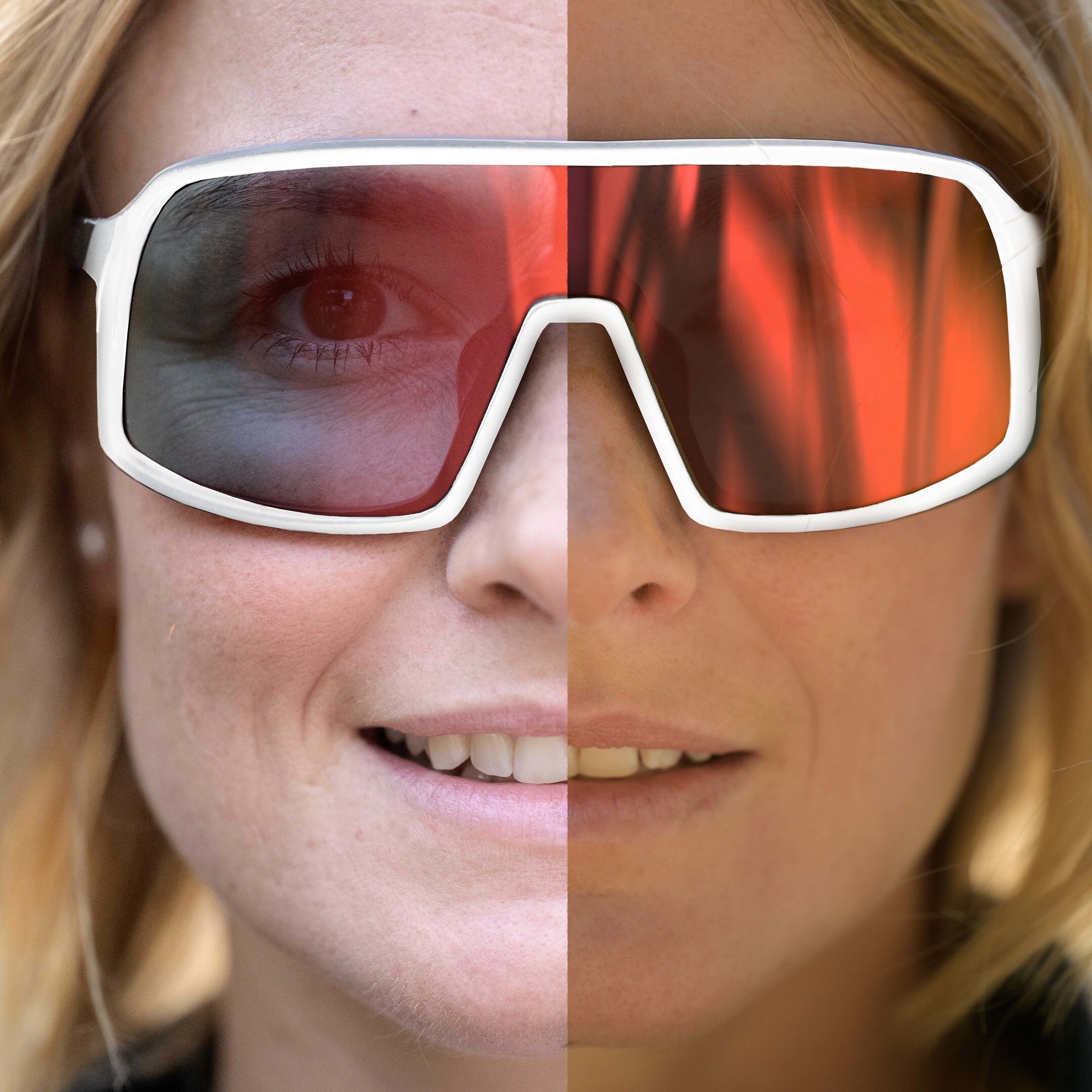 Athlete wearing FRIEDA sports sunglasses White – photochromatic Cat 1 to 3 for changing light conditions.