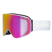 Selbsttönende Skibrille LARRY Photochromatisch White meets Pink – Skibrille Damen mit weißem Band und pinker Linse, zeigt photochromatischen Effekt | POP EYES