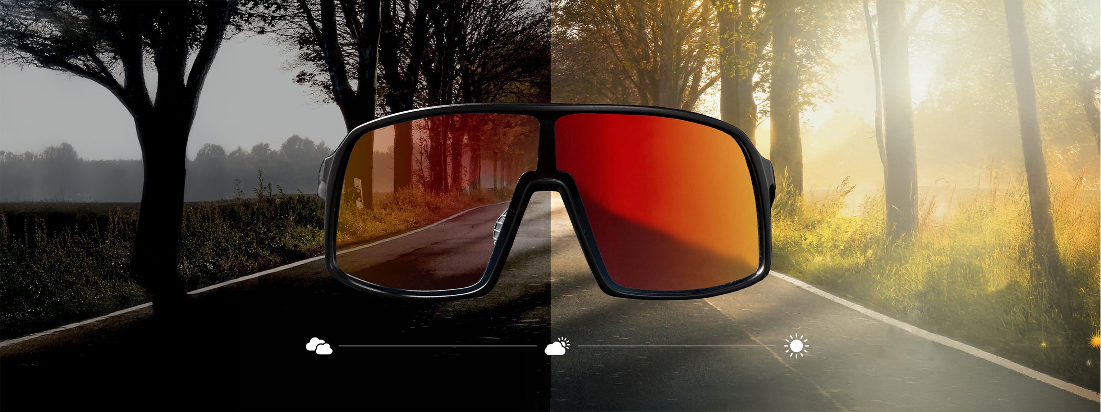 POP EYES FRED Photochromic Sports Sunglasses.
The photochromic lens automatically darkens in bright sunlight and becomes lighter again in low-light conditions. Category 1–3.