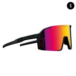 POP EYES Sport Sonnenbrille EDDY Small Black Sunset Red – kleinere Sportbrille für Damen und schmalere Gesichter mit Wechselgläsern in seitlicher Ansicht
