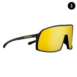 POP EYES Sport Sonnenbrille FRIEDA Black Sunset Gold – leichte Sportbrille für Damen und schmalere Gesichter in seitlicher Ansicht, ideal für Outdoor-Sport