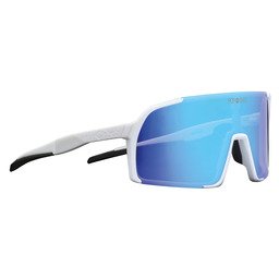 POP EYES Sport Sonnenbrille EDDY White Ocean Blue – vielseitige Sportbrille mit Wechselgläsern in seitlicher Ansicht, ideal für Radfahren und Outdoor-Sport

