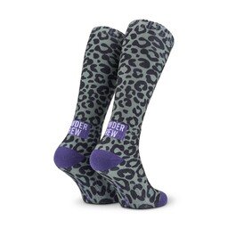 POPTOES Skisocken JOHN Powder Crew Leo Army Green Purple – All-Over Army-Leo Skisocken aus kuscheliger Baumwolle für warme Winterfüße
