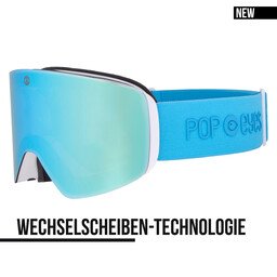 NEU: JAMIE Skibrille Dark Mint, halbseitig, blaue Scheibe, türkises Band, Wechselglas,Skibrille für schlechte Sicht. 