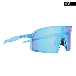 POP EYES Sport Sonnenbrille EDDY Clear Blue – vielseitige Sportbrille mit Wechselgläsern in seitlicher Ansicht, ideal für Radfahren und Outdoor-Sport. NEU
