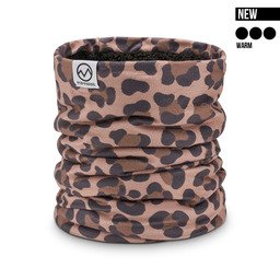 POPHEAD Neckwarmer JOSIE Leo Brown – warmer Fleece-Schlauchschal mit kuscheligem Teddyfutter für kalte Wintertage
