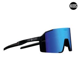Kinder Sonnenbrille POP EYES EDDY Kids Black Ocean Blue – leichte Sport Sonnenbrille für Kinder in seitlicher Ansicht, ideal für Outdoor-Sport und Radfahren
