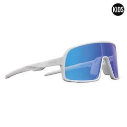 Kinder Sonnenbrille POP EYES FREDDIE Kids White Ocean Blue – leichte Sport Sonnenbrille für Kinder in seitlicher Ansicht, ideal für Outdoor-Sport und Radfahren
