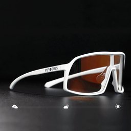 FRED Sport Sonnenbrille seitlich mit Icons – mit selbsttönendem Effekt bei Sonne und Wolken.
