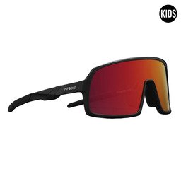 Kinder Sonnenbrille POP EYES FREDDIE Kids Black Sunset Red – leichte Sport Sonnenbrille für Kinder in seitlicher Ansicht, ideal für Outdoor-Sport und Radfahren
