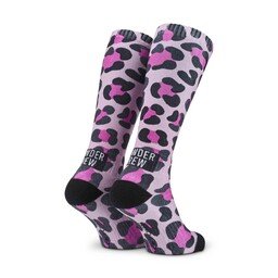 POPTOES Skisocken JOHN Powder Crew Leo Pink Black – Skisocken mit Leo-Print und kuscheliger Baumwolle für warme Füße
