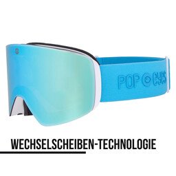 JAMIE Skibrille Dark Mint, halbseitig, blaue Scheibe, türkises Band, Wechselglas,Skibrille für schlechte Sicht | POP EYES