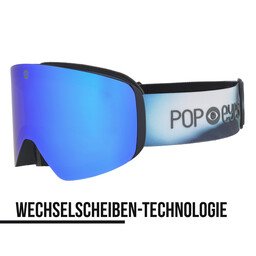 JAMIE Skibrille Blue Lights, halbseitig, blaue Scheibe und auffälliges Band-Design, Skibrille für Brillenträger, Wechselglas | POP EYES
