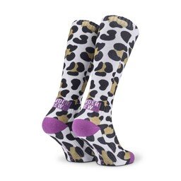 POPTOES Skisocken JOHN Powder Crew Leo Gold Purple – Leo-Print Skisocken aus weicher Baumwolle für warme Füße auf der Piste
