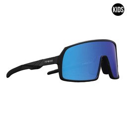 Kinder Sonnenbrille POP EYES FREDDIE Kids Black Ocean Blue – leichte Sport Sonnenbrille für Kinder in seitlicher Ansicht, ideal für Outdoor-Sport und Radfahren
