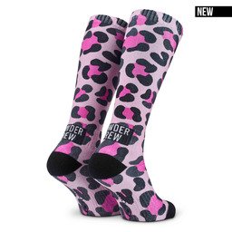 POPTOES ski socks JOHN Powder Crew Leo Pink Black – warm all-over leopard print ski socks made of soft cotton | NEW