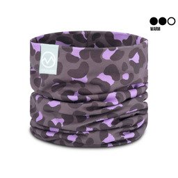 POPHEAD neckwarmer JULIE Leo Purple – double-layer fleece neck warmer in purple leopard print, medium warmth, soft & cozy