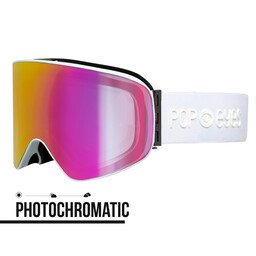 Selbsttönende Skibrille LARRY Photochromatisch White meets Pink, rosa Scheibe, weißes Band, ideal für Damen.