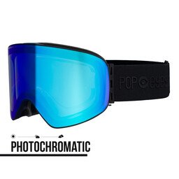 Selbsttönende Skibrille LARRY Photochromatisch Black meets Blue, blaue Scheibe, schwarzes Band, Skibrille Herren.