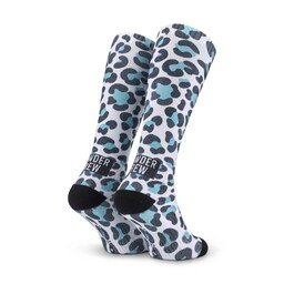 POPTOES Skisocken JOHN Powder Crew Leo Light Blue – Skisocken mit Leo-Print und superweicher Baumwolle für warme Füße
