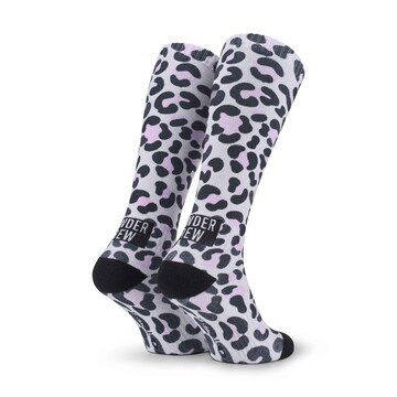 POPTOES Skisocken JOHN Powder Crew Leo Light Pink – Skisocken mit Leo-Print und kuscheliger Baumwolle für warme Füße