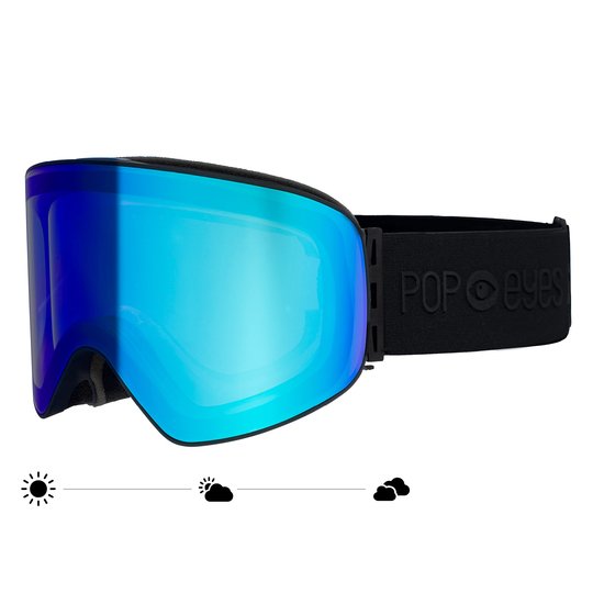 Photochromatische Skibrille LARRY Black meets Blue – selbsttönende Skibrille Herren mit blauer Linse für wechselndes Licht | POP EYES