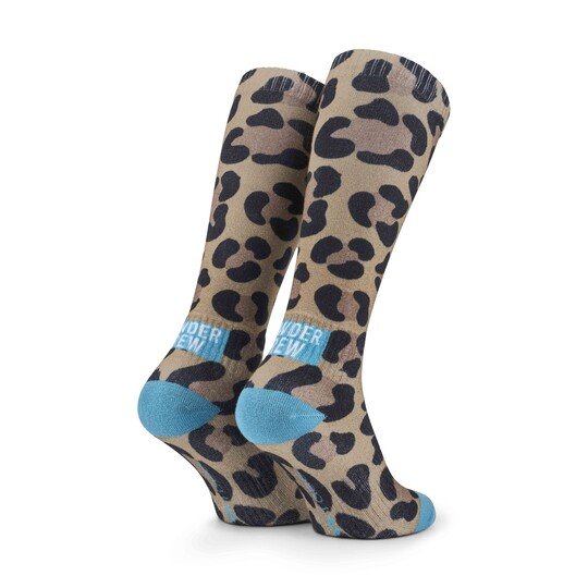 POPTOES ski socks JOHN Powder Crew Leo Brown Blue – leopard print ski socks with soft cotton for warm feet